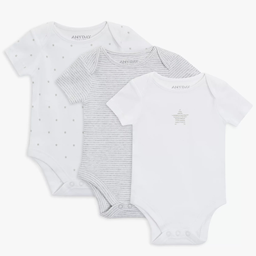 Baby Stars and Stripe Bodysuits, Pack of 3, Grey and White